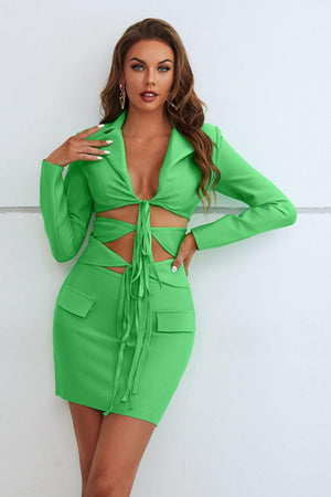 Cutout Tied Blazer and Skirt Set-Trendsi-Mid Green-S-Très Elite