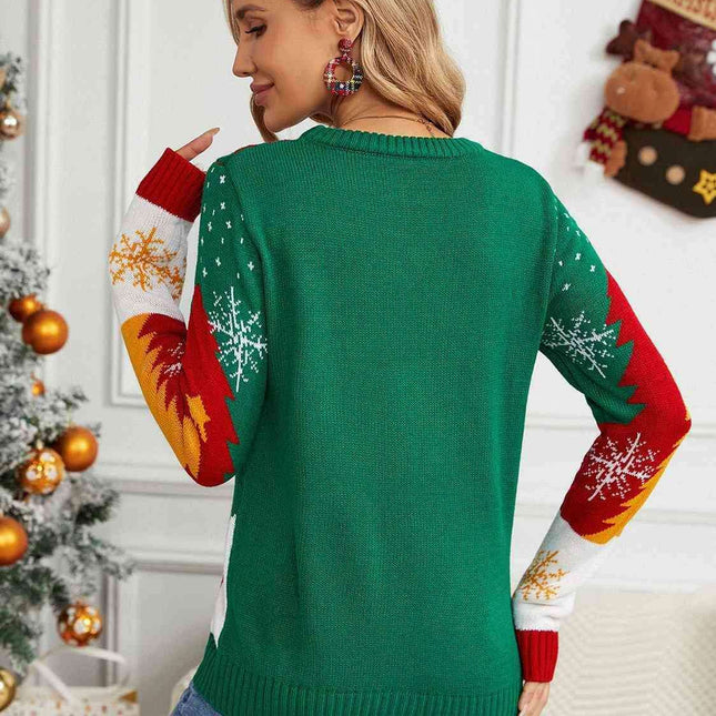 Stylish Long Sleeve Round Neck Sweater with Trendy Prints for Cozy Wear