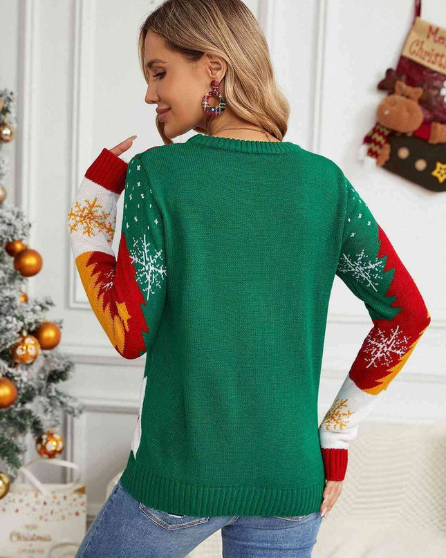 Stylish Long Sleeve Round Neck Sweater with Trendy Prints for Cozy Wear