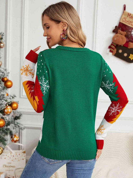 Comfy Printed Round Neck Sweater with Long Sleeves