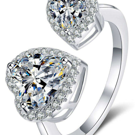 Heart-Shaped Lab-Grown Diamond Ring Set in Sterling Silver with Zircon Accents