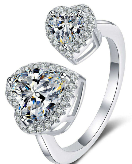 Heart-Shaped Lab-Grown Diamond Ring Set in Sterling Silver with Zircon Accents