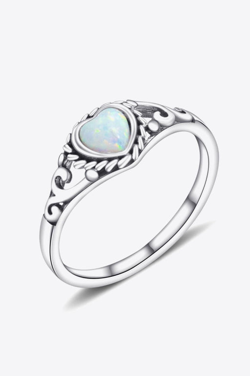 Opal Heart-Shaped Australian Gemstone Ring with Platinum Finish - Elegant Symbol of Romance