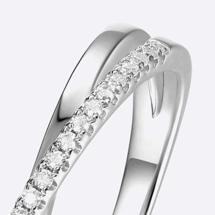 Elegant Crisscross Moissanite Ring in Sterling Silver with Lab-Grown Diamond Accents