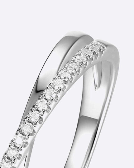 Elegant Crisscross Moissanite Ring in Sterling Silver with Lab-Grown Diamond Accents