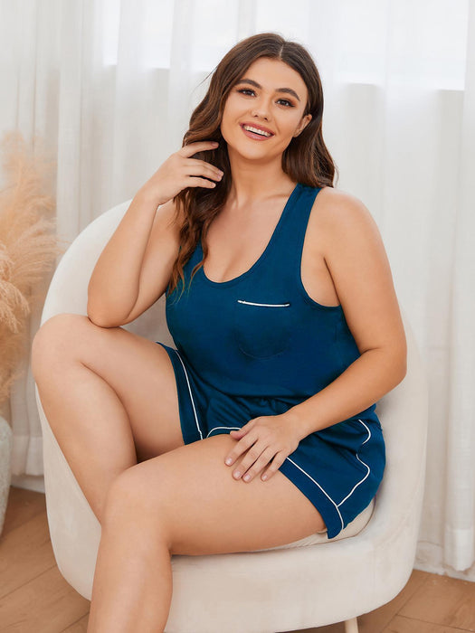 Plus Size Lounge Set - Racerback Tank and Shorts Ensemble with Luxe Comfort