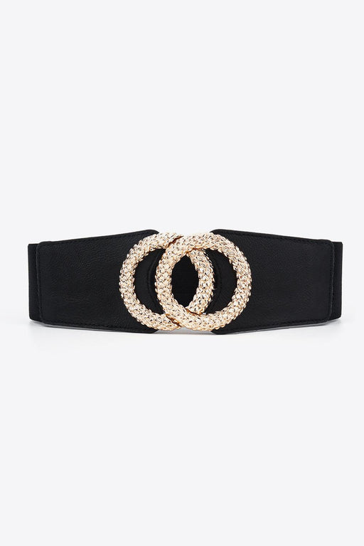 Elegant Wide Elastic Belt with Circle Buckle crafted from Premium PU Material & Unique Zinc Alloy Buckle