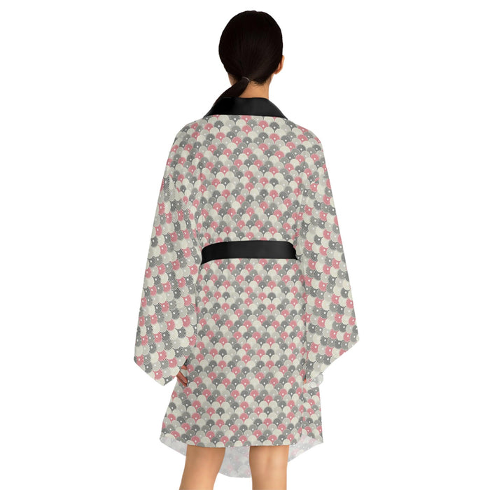 Japanese Blossom Long Sleeve Kimono Robe with Unique Floral Artistry