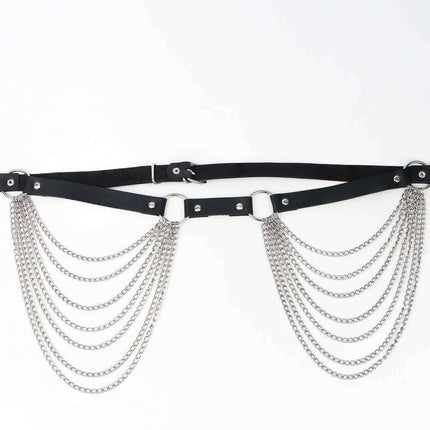 Sleek Chain-Embellished Faux Leather Waist Belt
