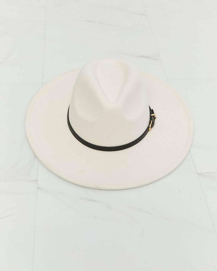 Chic Beige Fedora Hat with Adjustable Fit and Elegant Belt Detail