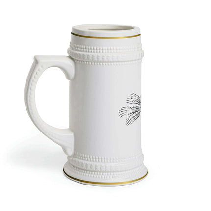 Customizable Premium White Ceramic Beer Stein with Distinctive Ribbed Texture