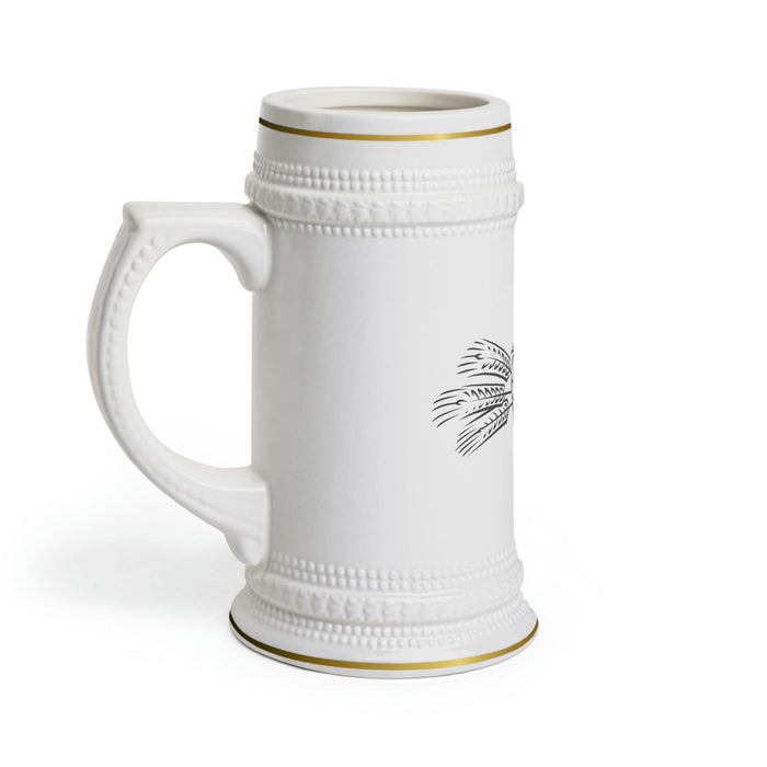 Personalized 22oz Ceramic Beer Stein with Ribbed Detailing - Custom White Mug