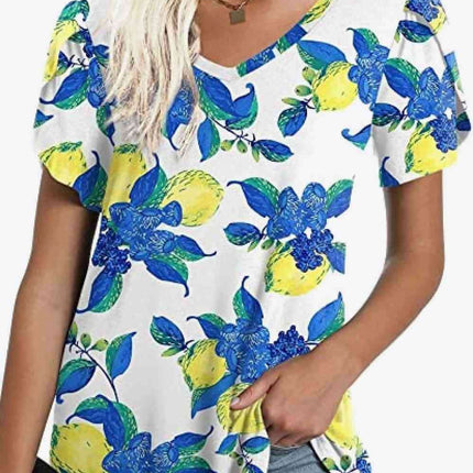 Chic Floral V-Neck Top with Delightful Petal Sleeves