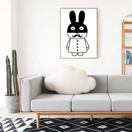 Charming Monochrome Cartoon Animal Canvas Art - Playful Home Accent