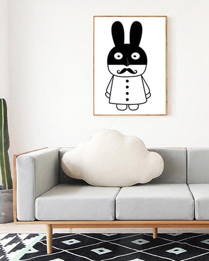 Charming Monochrome Cartoon Animal Canvas Art - Playful Home Accent