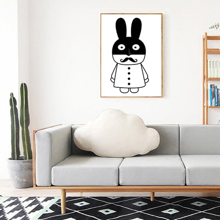 Whimsical Cartoon Animals Wall Painting for Home - Black and White Theme