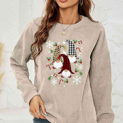 Whimsical Gnome Print Cozy Sweatshirt with Trendy Drop Shoulders