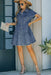 Denim Button-Up Mini Dress with Frayed Hem