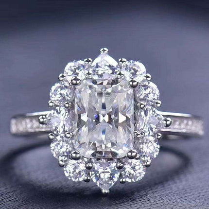 Luminous Luxury: 2 Carat Lab-Grown Diamond Sterling Silver Ring with Platinum Details