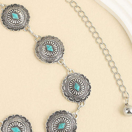 Turquoise Alloy Waist Belt with Vintage Charm - A Touch of Timeless Style