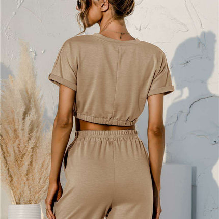 Trendy Relaxation Set with Cropped Tee and Adjustable Shorts