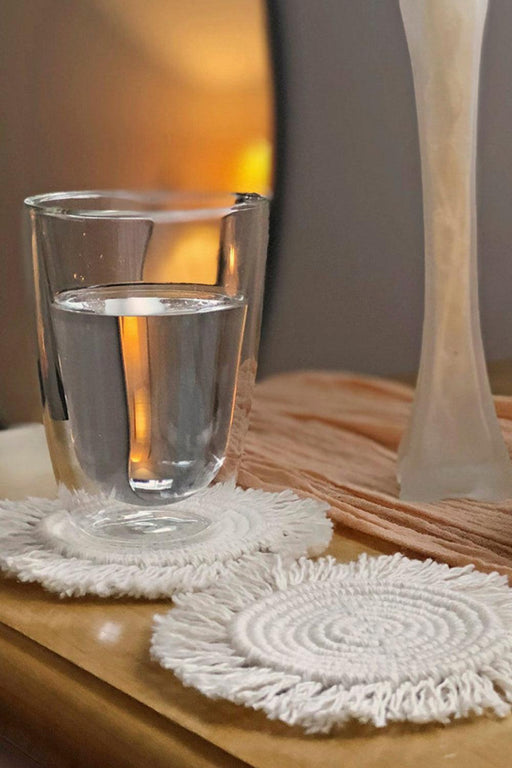 11.8" Macrame Round Cup Mat Crafted from Cotton Rope