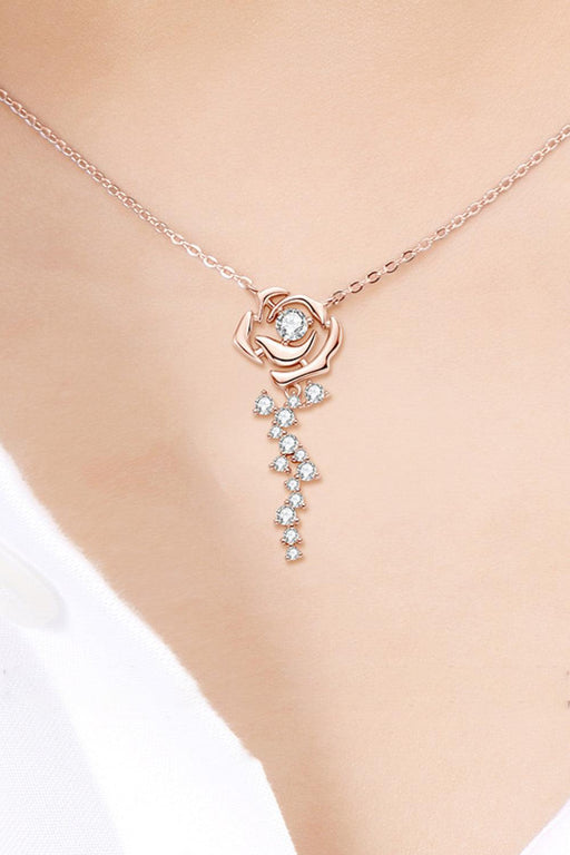 Rose Gold Floral Necklace with Shimmering Moissanite Accents