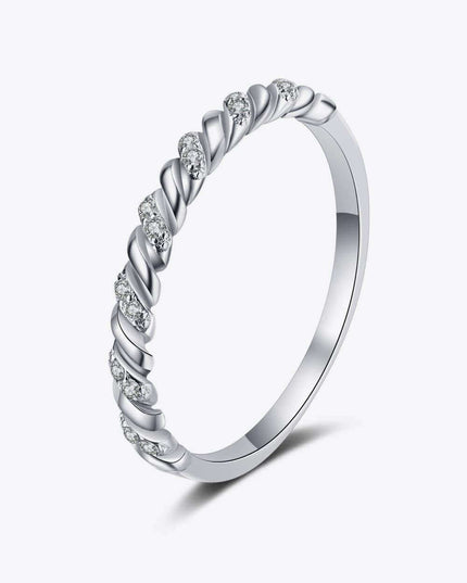 Elegant Moissanite Half-Eternity Ring in Rhodium-Plated Sterling Silver