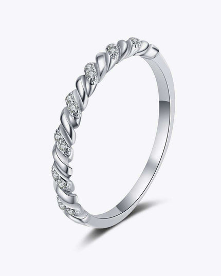 Elegant Moissanite Half-Eternity Ring in Rhodium-Plated Sterling Silver