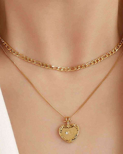 Charming Dual-Layered Titanium Heart Pendant Necklace