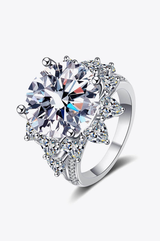 Luxurious Sterling Silver Moissanite Floral Ring - Exquisite Rhodium-Plated Jewelry