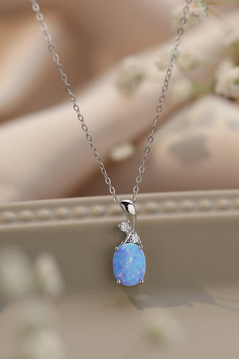 Opal Radiance: Sterling Silver Necklace with Platinum-Plated Chain