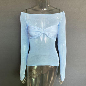 New Fashion Women's Clothing Lightweight See-Through Neck T-Shirt Top-kakaclo-Sky blue azure-S-Très Elite
