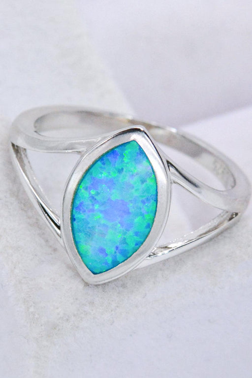 Opal Elegance: Sterling Silver Ring with Split Shank and Australian Opal