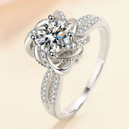 Exquisite 1 Carat Moissanite Sterling Silver Ring with Rhodium-Plated Elegance - A Symbol of Timeless Luxury