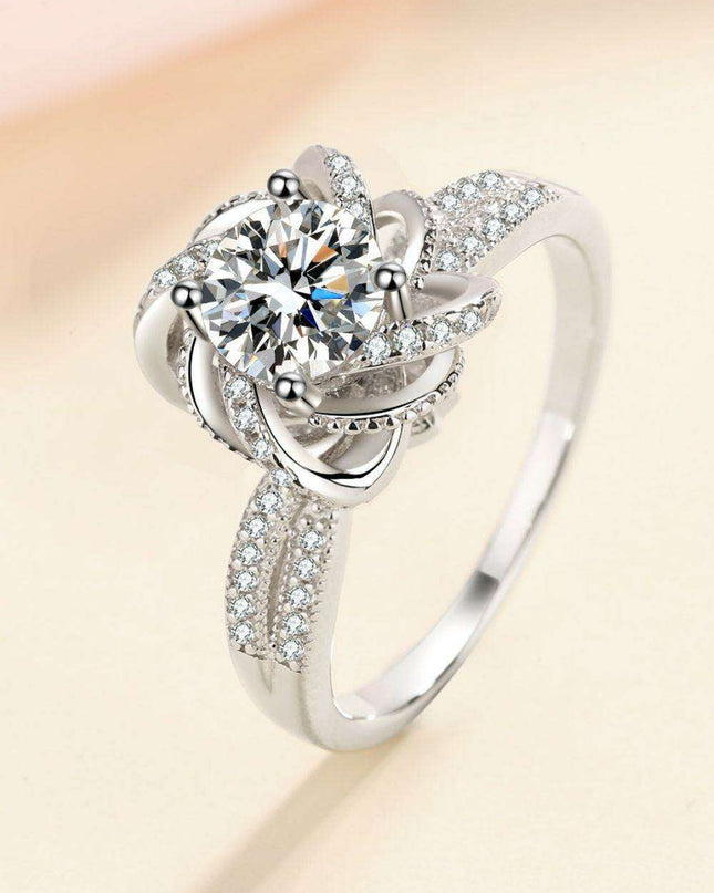 Exquisite 1 Carat Moissanite Sterling Silver Ring with Rhodium-Plated Elegance - A Symbol of Timeless Luxury