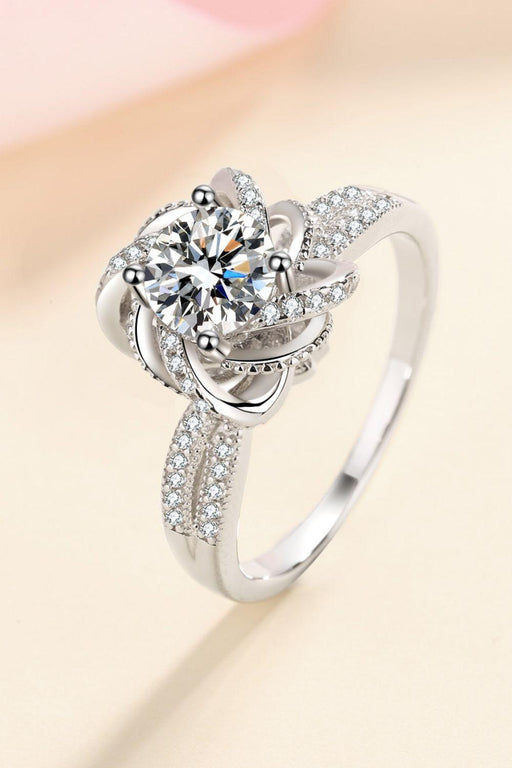 Elegant 1 Carat Moissanite Sterling Silver Ring with Rhodium-Plated Brilliance and Zircon Accents