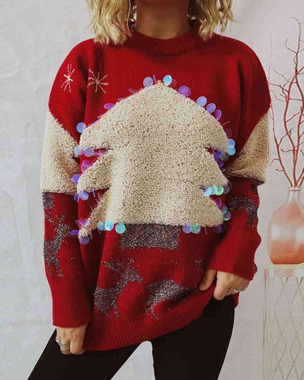 Festive Reindeer and Christmas Tree Knit Pullover