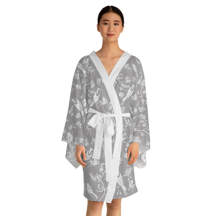 Japanese Bird Long Sleeve Kimono Robe with Exquisite Artistry