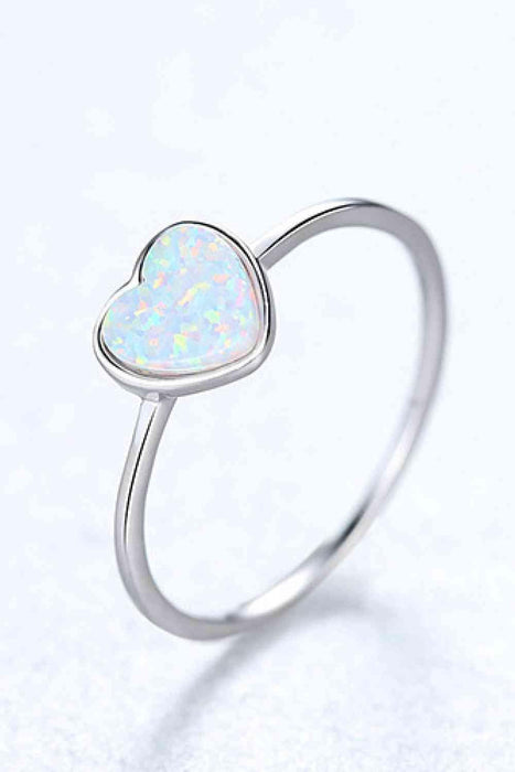 Opal Heart Sterling Silver Ring - Exquisite Dual Plated Gem for Effortless Elegance