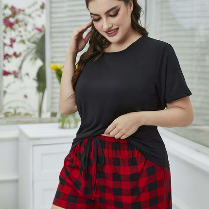 Plaid Comfort Lounge Set with Tee and Shorts