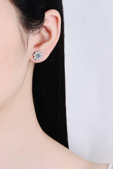 Radiant Blossom: 925 Sterling Silver Floral Earrings with 1 Carat Moissanite Brilliance