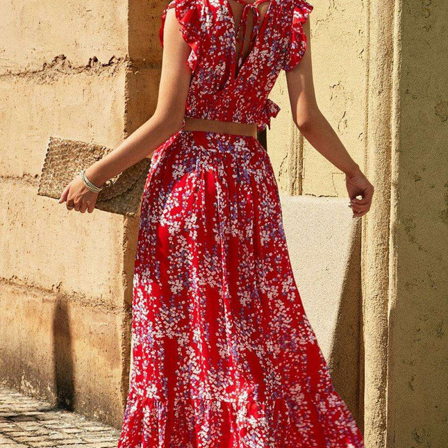 Chic Floral Frill Maxi Ensemble