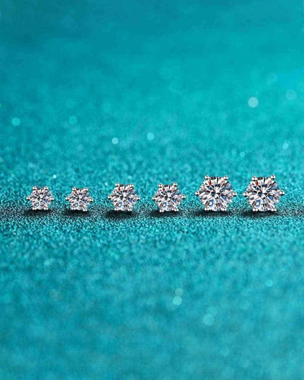 Elegant Moissanite Stud Earrings Set in Rhodium-Plated Sterling Silver