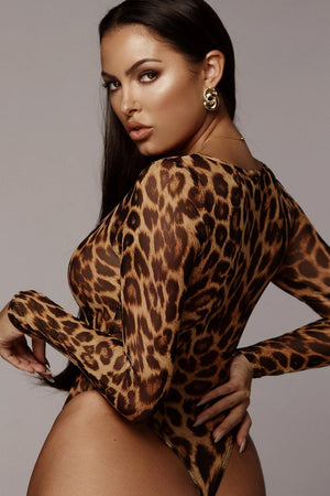 Scoop Neck Cheetah Mesh Bodysuit-Trendsi-Leopard-S-Très Elite
