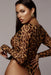 Leopard Print Sheer Mesh Bodycon Bodysuit with Scoop Neck - Long Sleeve Mesh Bodysuit