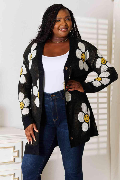 Blooming Floral Button-Front Long Cardigan