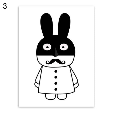 Charming Monochrome Cartoon Animal Canvas Art - Playful Home Accent