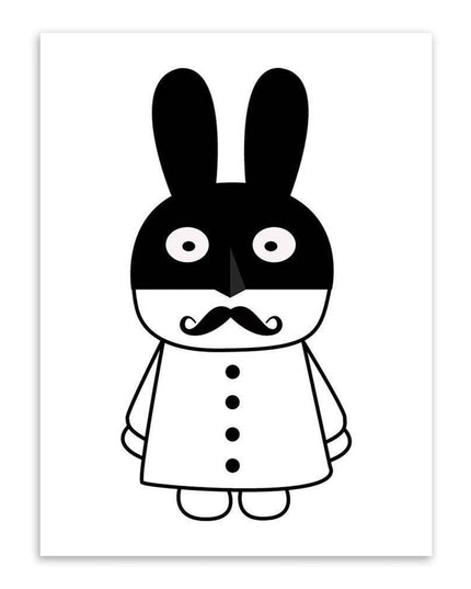Charming Monochrome Cartoon Animal Canvas Art - Playful Home Accent