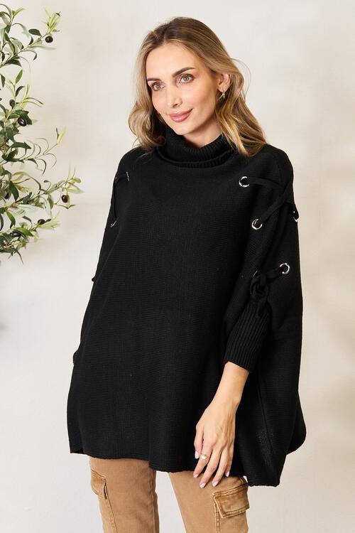 Crisscross Black Sweater with Long Sleeves